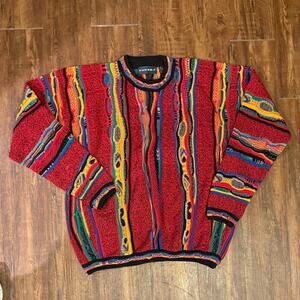 TUNDRA Coogi style dad SWEATER red yellow Cotton Canada Medium